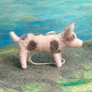 Spotted Pig Ornament, Cute Hand Felted Wool Pig Ornament