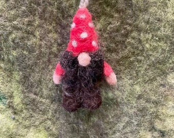 Cute Gnome Ornament, Hand Felted Wool Gnome Decoration.