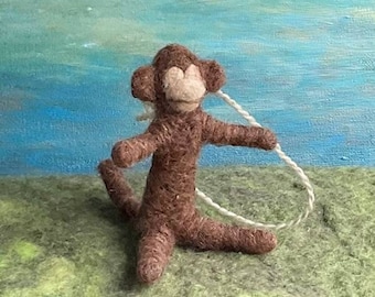 Monkey Ornament, Hand Felted Wool Monkey Decoration