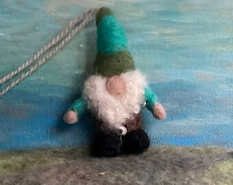 Gnome Ornament, Hand Felted Cute Gnome Ornament