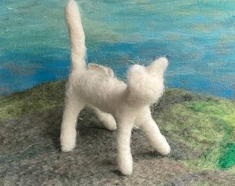 White Cat Ornament, Felted Cat  Handmade Christmas Decoration, Desk Pet, Cat Lovers Gift