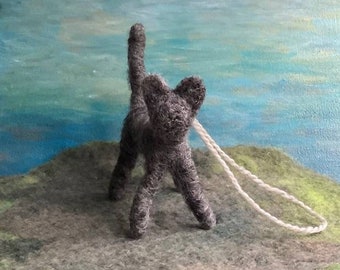 Gray Cat Ornament, Hand Felted Wool Cat Ornament, Cat Lovers Gift, Cat Decoration