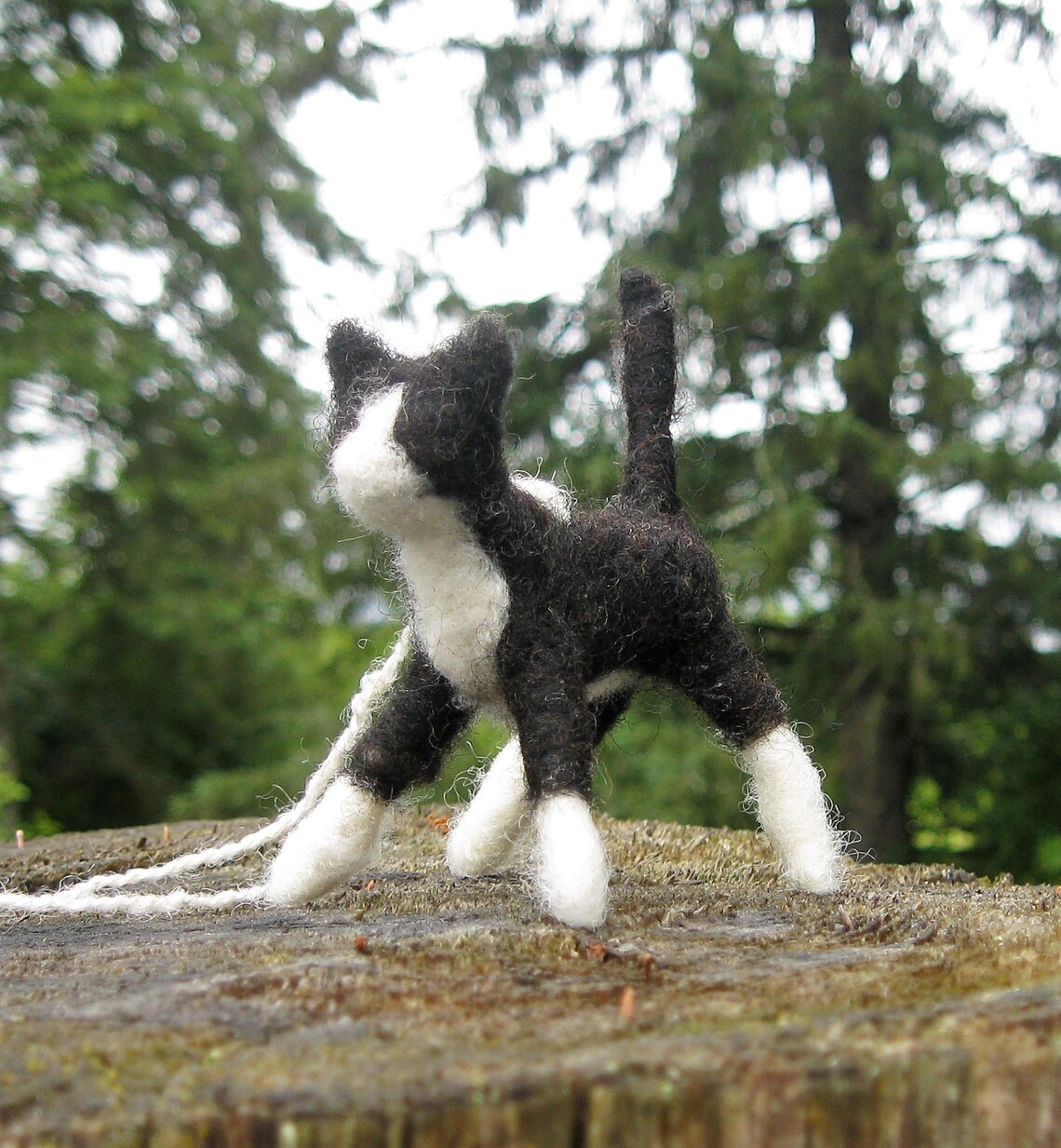 Cat Ornament Hand Felted Black and White Cat Ornament Tuxedo Etsy