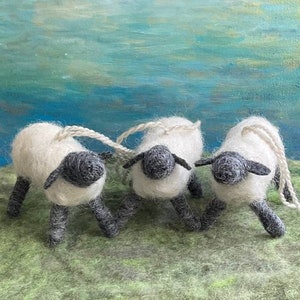 Sheep Ornaments, Set of 3 Hand Felted Sheep Ornaments, Lamb Wreath Decorations, Sheep Nursery Decorations, Handmade Wool Christmas Ornaments