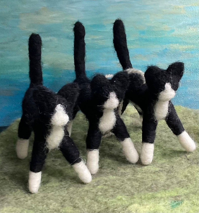 Cat Ornament Hand Felted Black and White Cat Ornament Tuxedo Etsy