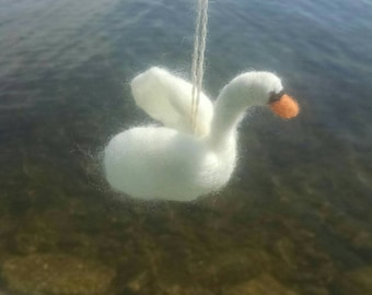 Swan Ornament, Hand Felted Wool Swan Decoration