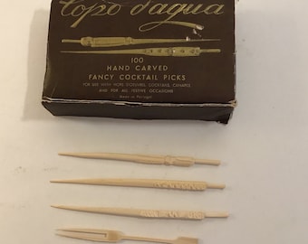 Cocktail Picks----Copo d’agua Portugal Cocktail Picks Hand Carved Wooden 100 in Box