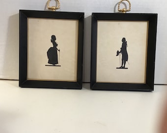 Framed Silhouettes —Victorian Gentleman and Lady–In Black Shadow Box Frames