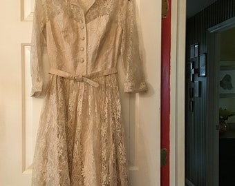 Vintage Lace Mother Of The Bride Shirtwaist Dress Size 12