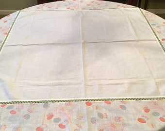 Interesting Vintage Handmade 50" x 50" Tablecloth —Hand Embroidered, Hand Stitched, Rick Rack Details