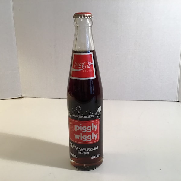 Vintage Coca-Cola Bottle Commemorating Piggly Wiggly 70th Anniversary 1919-1989