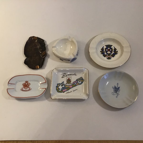 Lot of 6 Vintage Porcelain / Ceramic Souvenir / Tourism Ashtrays