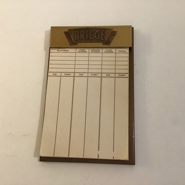 Vintage Bridge Score Pad on Brass and Metal Holder