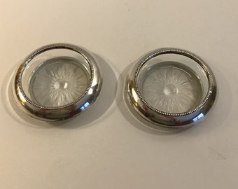 2 Vintage Crystal Coasters with Sterling Silver Rims–Whiting and Co.