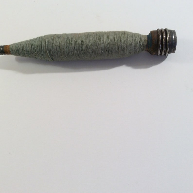 Bobbins---2 Antique Wood Textile Mill Industrial Spools Bobbins Spindles with Thread