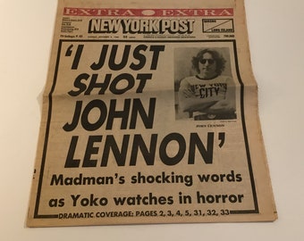 Rare John Lennon December 9, 1980 New York Post Newspaper  “I Just Shot John Lennon “ Headline