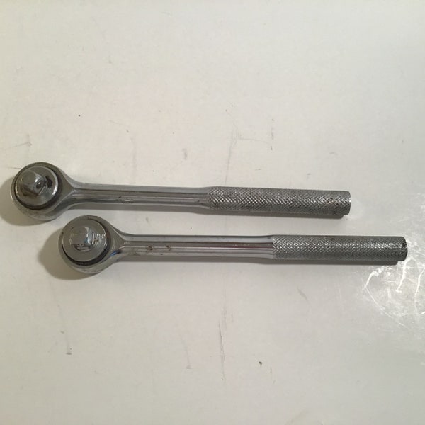 2 Vintage Drive Ratchet Wrenches–On Forth Inch—8 inches Long