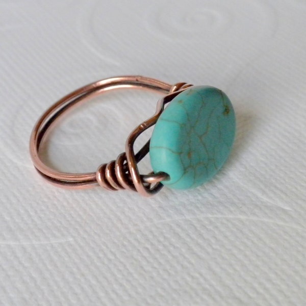 Turquoise Splash Copper Wire Ring Size 8.5
