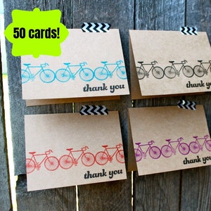 BULK Bicycle Thank You Cards - 50 thank you cards pack - Bulk Bicycle Cards - Bulk Wedding Thank You - Bicycle Wedding Thank You Cards