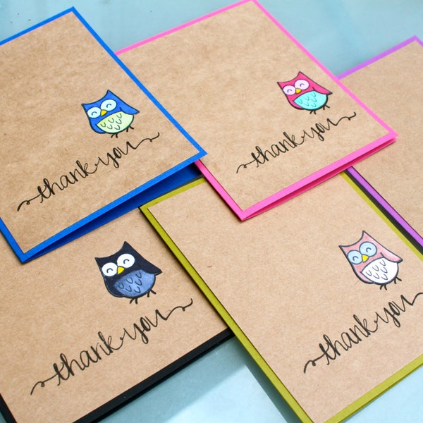 Owl Thank You Cards - Woodland Animal Thank You Cards - Thank You Card Pack - Baby Shower Thank You Notes - Handmade thank you cards