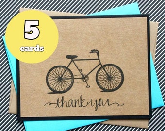 Bicycle Thank You Cards - Bike Thank you cards - Thank You Card Set - Handmade Bicycle Cards - Thank You Notes