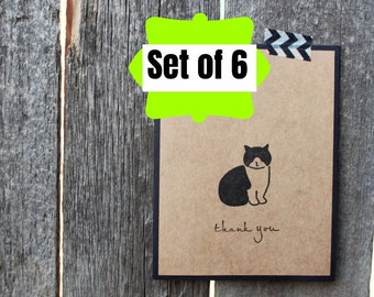 Black Cat Thank You Cards - Thank You Card Pack - Animal Thank You Cards - Handmade Thank You Cards - Set of Thank You Cards