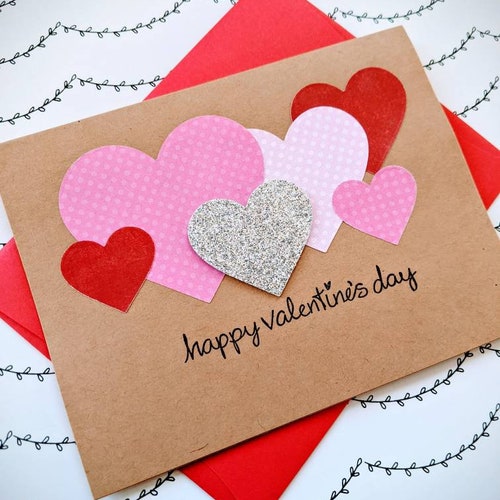 Heart Valentine Card Set Heart Valentine Handmade Etsy