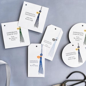 PRINTED graduation gift tags, tassel gift tags, graduation gifts, class of 2023 gift tag, graduation party favor, round gift tags, SET OF 24 image 2