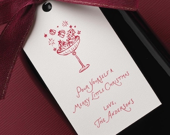 Personalized Christmas Wine Tags • Holiday Hostess Gift Labels (Set of 12)