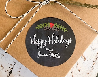 Personalized Holiday Stickers, Custom Gift Labels, Round or Square (Set of 24)