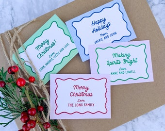 Personalized Christmas Gift Tags – Wavy Border Holiday Enclosure Cards, Set of 12