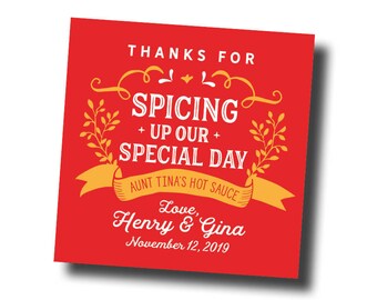 Hot sauce labels, hot sauce wedding favor labels, spicing up our special day, salsa labels, homemade salsa labels, hot sauce favor labels