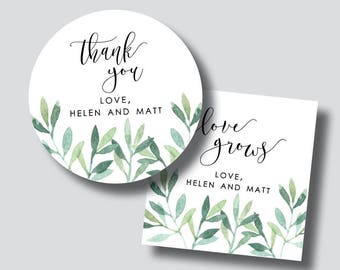 Greenery wedding stickers, greenery stickers, thank you stickers, greenery wedding decor, greenery favor labels