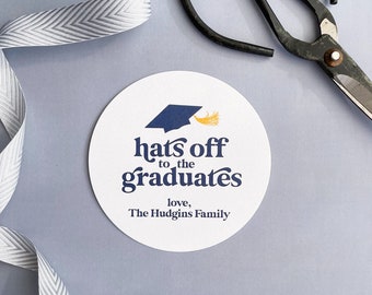 Graduation sticker labels, hats off to the graduate stickers, graduation cap stickers, graduation favor labels