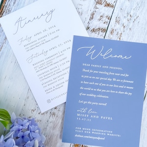 Itinerario de boda impreso y tarjetas de bienvenida