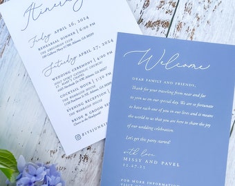 PRINTED itinerary, wedding welcome note, wedding itinerary, details card for weddings, transportation card for weddings, wedding timeline