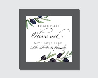 Custom Homemade Olive Oil Stickers, Mediterranean Wedding Favors