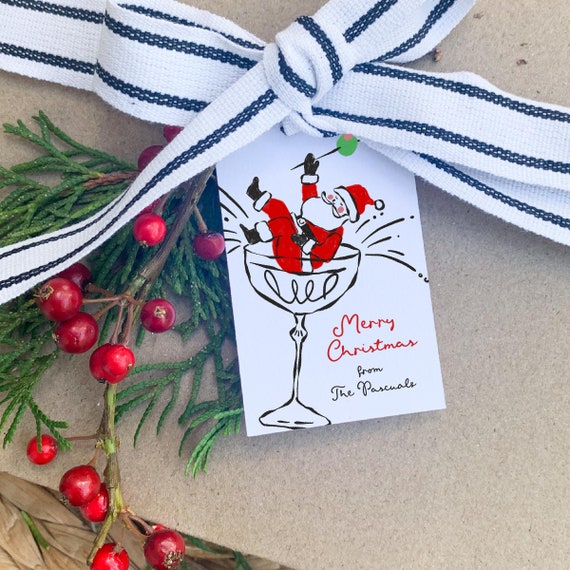 Santa Martini Gift Tags, Holiday Hostess Gift, Set of 12
