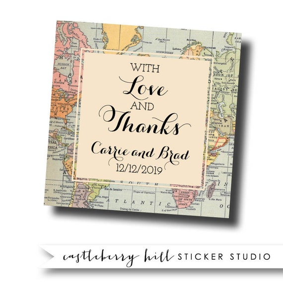 Destination Wedding Favor Labels Travel Theme Stickers Map Etsy