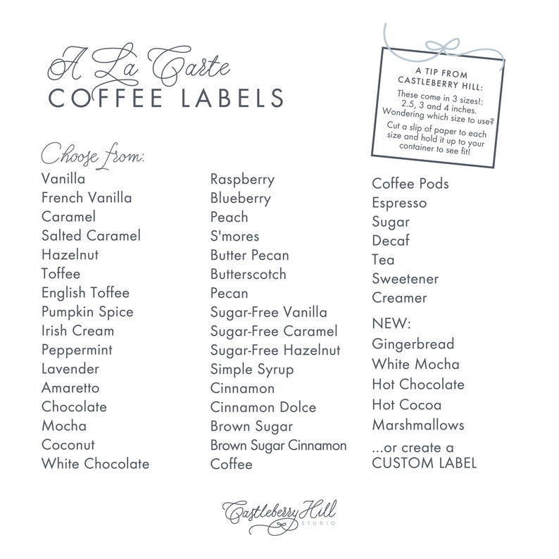 Waterproof Coffee Syrup Labels Labels for Coffee Bar Coffee Etsy