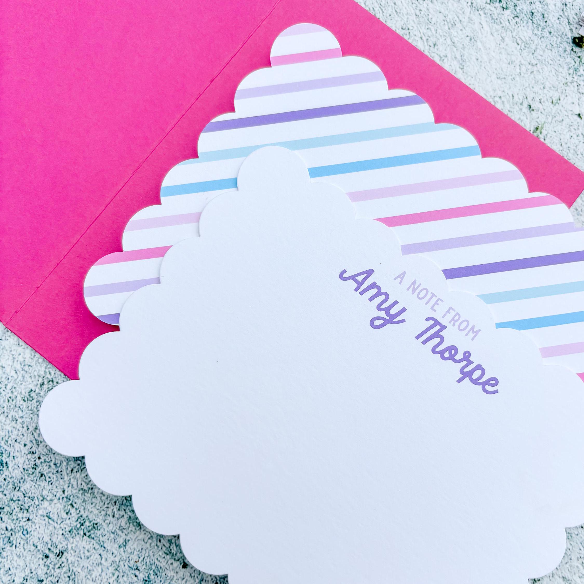 Personalized Stationery Set, Scalloped Note Cards, Fuchsia Envelopes - Etsy
