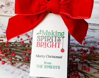 Custom Christmas Wine Tags, Holiday Hostess Gift, client gift packaging, Set of 12