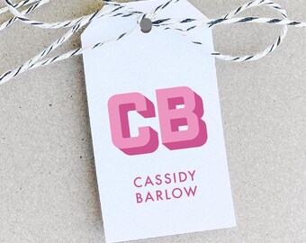May include: White gift tag with pink 3D letters "CB" and the text "CASSIDY BARLOW" below.