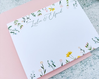 Wildflower Personalized Note Card Set, Floral Stationery, Mother's Day Gift