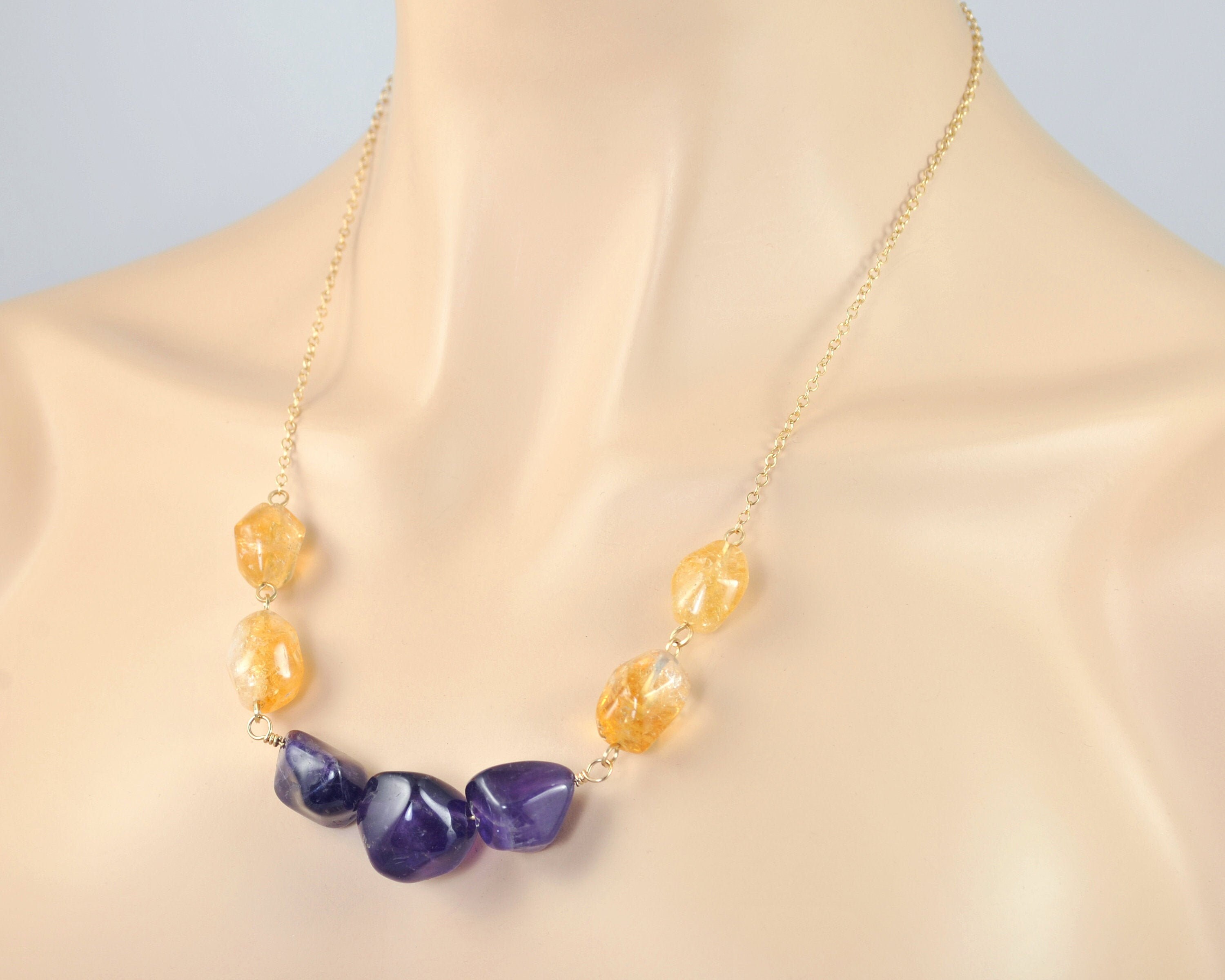 Chunky Citrine and Amethyst Necklace in 14K Gold Filled | Etsy