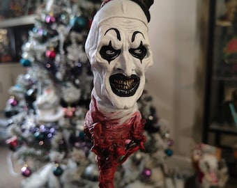 Handmade Terrifier Inspired Head Sculpture Spooky Horror Art Clown Ornament Gore Decor Creepy Christmas Bauble Unique Gift for Horror Fans