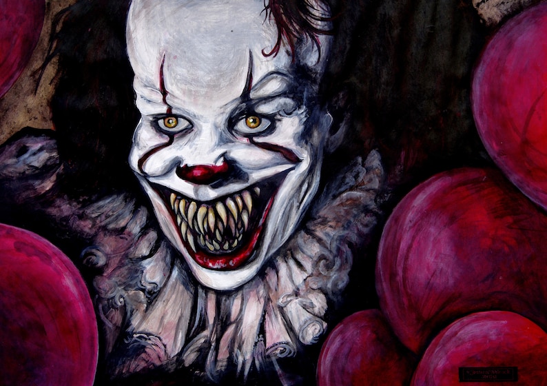 Pennywise IT the Clown Original Framed Painting killer clown image 1