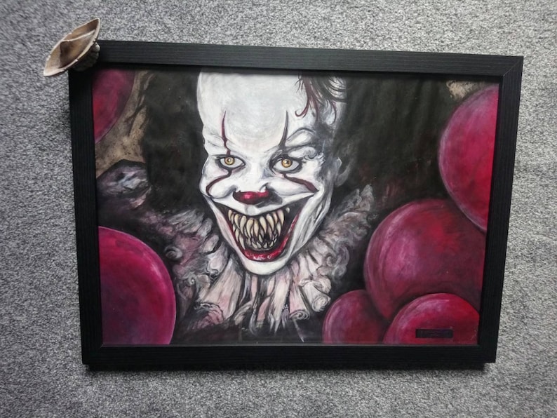 Pennywise IT the Clown Original Framed Painting killer clown image 2