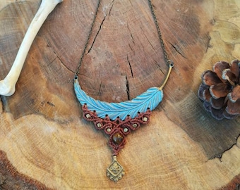 Tribal necklace. Handmade micromacrame  necklace. Bohemian gypsy jewerly.