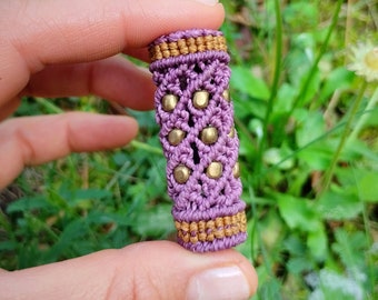 Purple tribal ring for dreadlocks. Macrame accessory for hair. Hippie handmade jewerly.